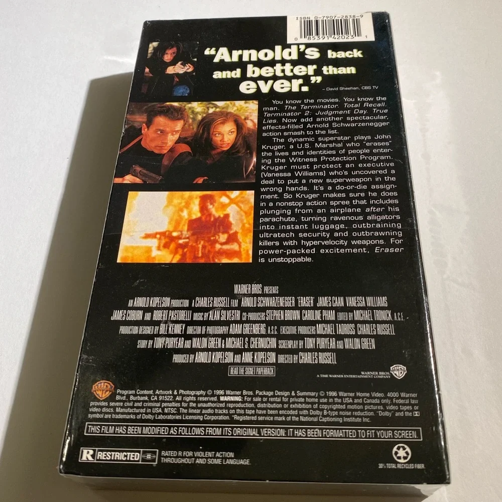 📼 VHS Sealed 1996 Eraser Movie Arnold Schwarzenegger Film
